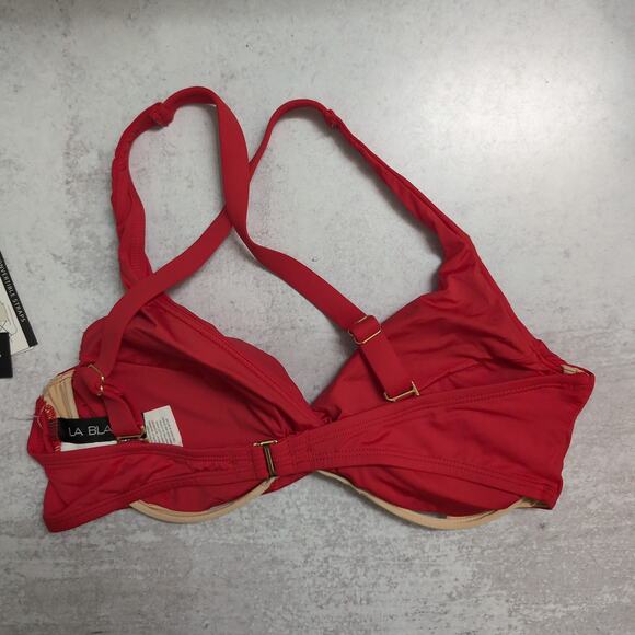 La Blanca Cherry Red Island Goddess Underwire Twist Front Bra Top Size 12 New - Picture 3 of 11